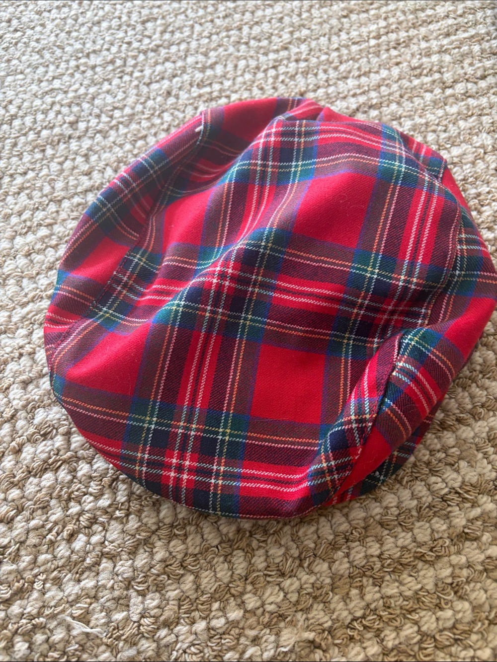Janie and Jack Red Plaid Beret with Green and Blue Accents